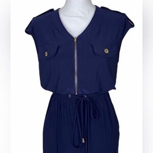 Emma & Michele Sleeveless Navy Blue Gold One Piece Jumpsuit Women’s Size Large